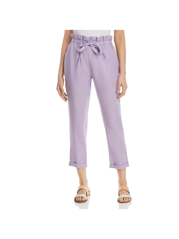 women's corduroy pants -Womens Linen Paperbag-Waist Cropped Pants