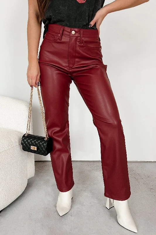 stylish skirts for women -Lexly Judy Blue High Rise Tummy Control Faux Leather Pants (Red)