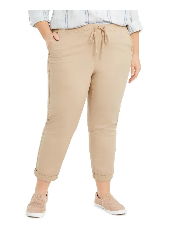 women's lightweight cargo pants -Plus Womens Cropped Mid-Rise Ankle Pants