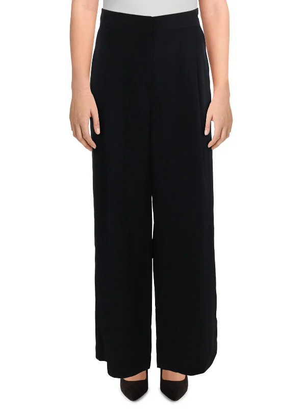 ladies' elastic waist pants -Womens High Rise Solid Wide Leg Pants