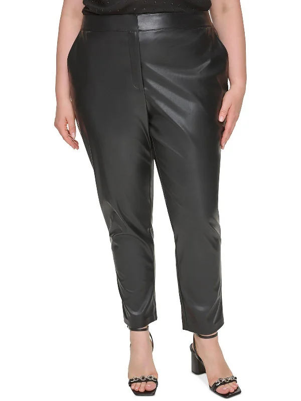 women's seamless leggings -Plus Womens Faux Leather Office Ankle Pants