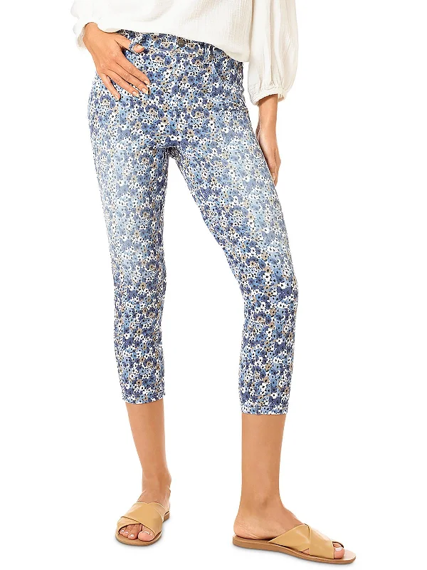 women's tailored trousers -Womens Floral Denim Capri Pants