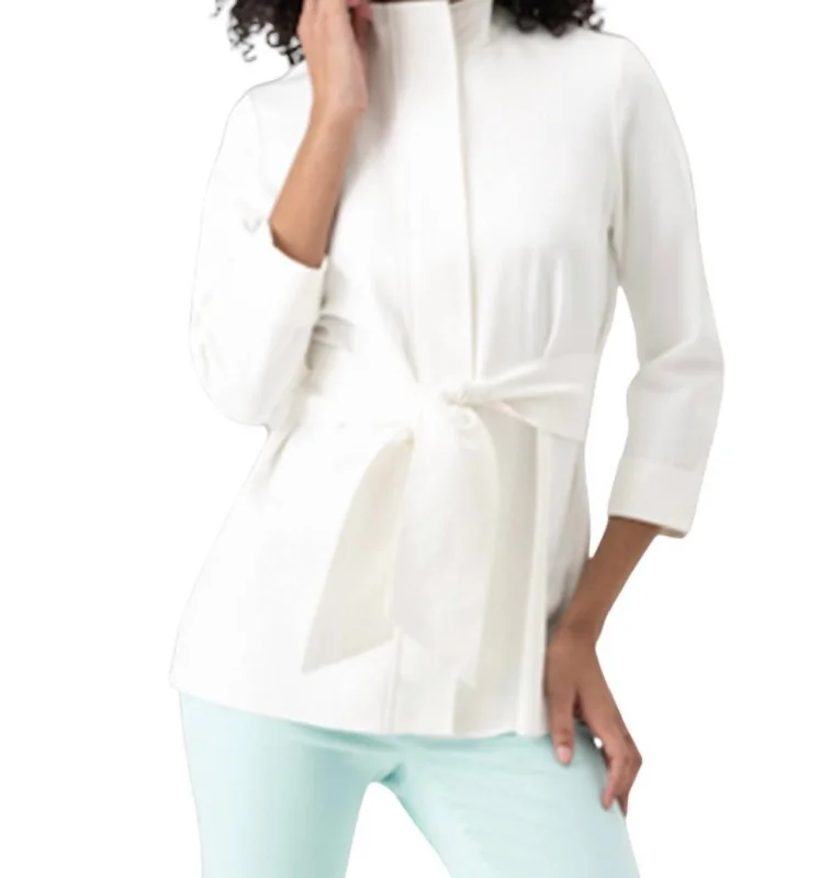 women's sporty jackets -Tie Front Jacket In White