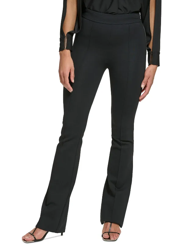 women's capri pants -Petites Womens High Rise Pintuck Bootcut Pants