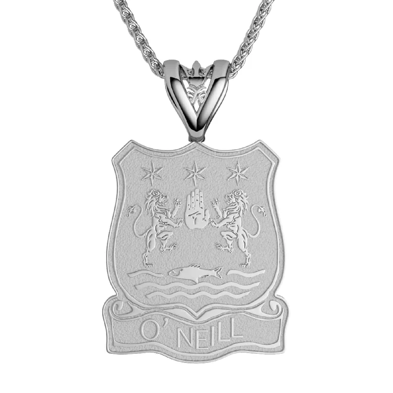 ladies' long puffers -14K White Gold Shield Coat of Arms Necklace