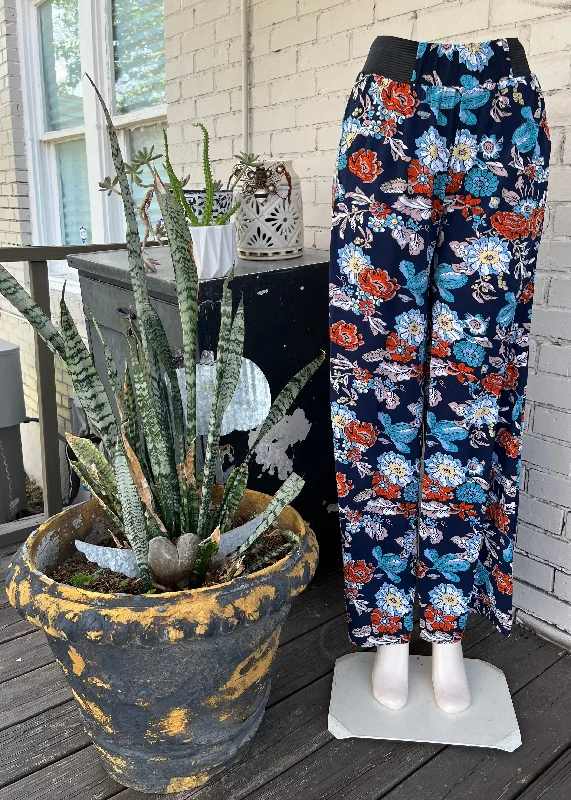 women's capri pants -Navy w/ Fall Florals Palazzo Pants