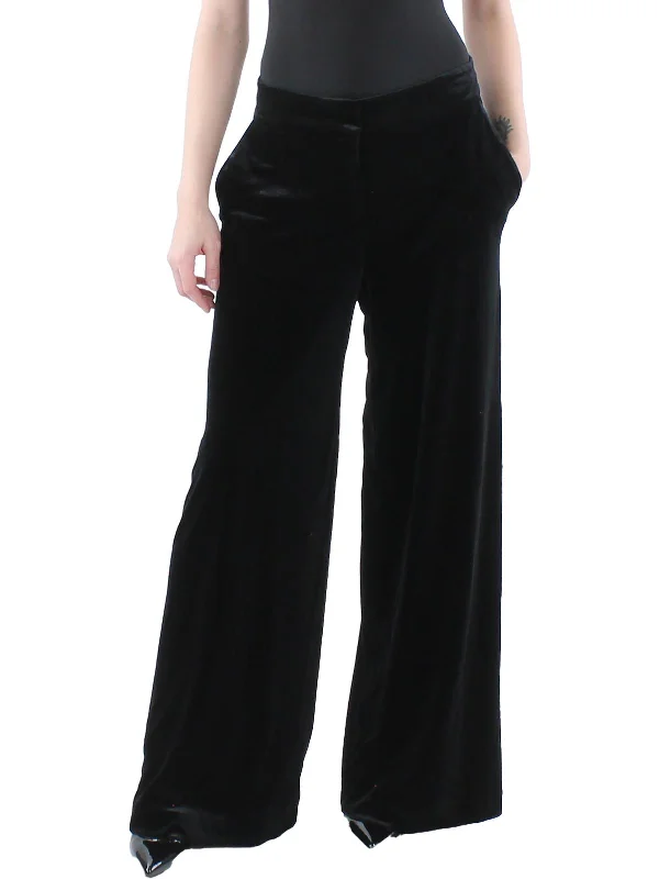 high-rise jeans for women -Womens Mid Rise Velvet Wide Leg Pants