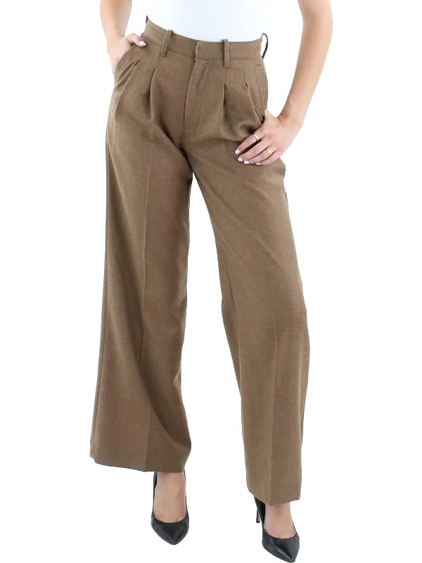 casual joggers for women -Womens Pleated Wool Wide Leg Pants