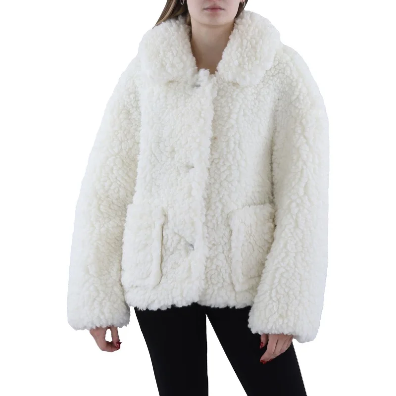 women’s sporty windbreakers -Womens Sherpa Long Sleeve Faux Fur Coat