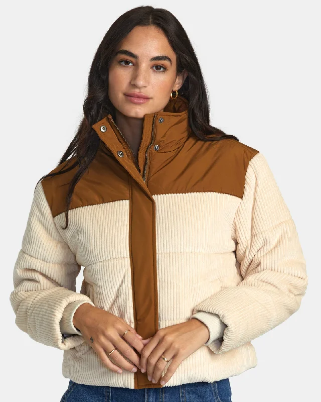 ladies' double-breasted wool coats -Eezeh Peaasy Puffer Jacket - Latte