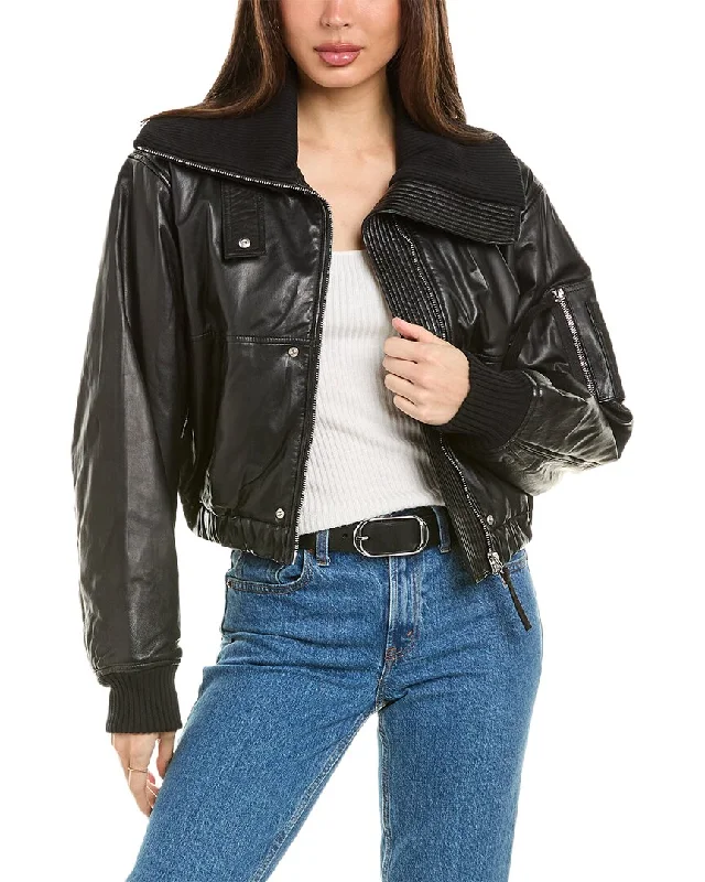 women's shearling jackets -Helmut Lang Leather Bomber Jacket