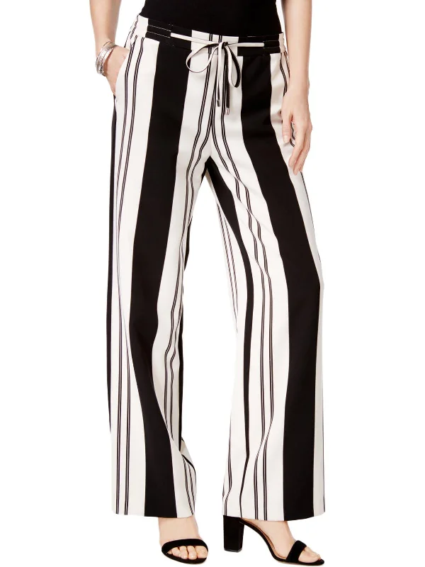 ladies' tapered trousers -Womens Striped Tie Front Wide Leg Pants