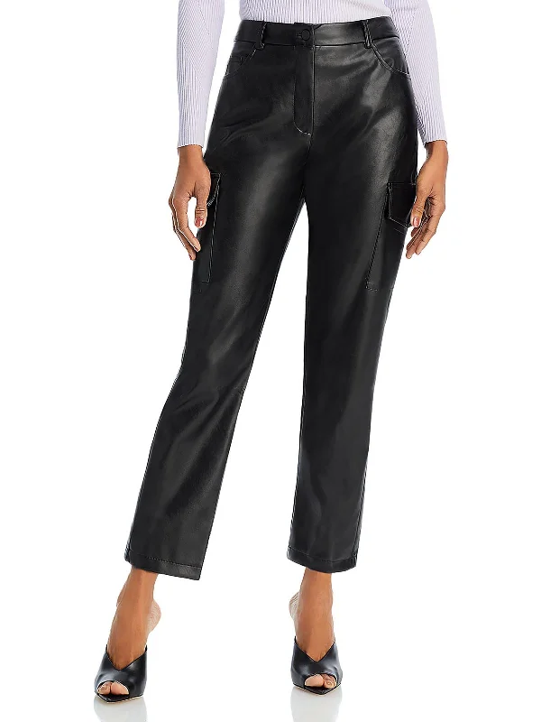 women's athletic leggings -Womens Faux Leather High Rise Cargo Pants