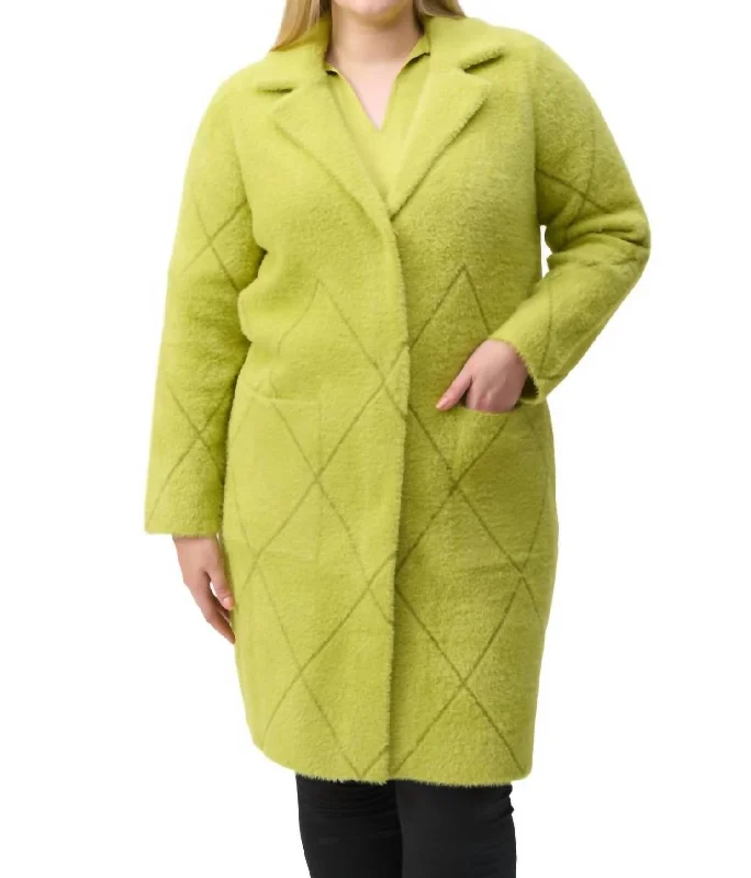 women’s sporty windbreakers -Notched Collar Coat In Wasabi