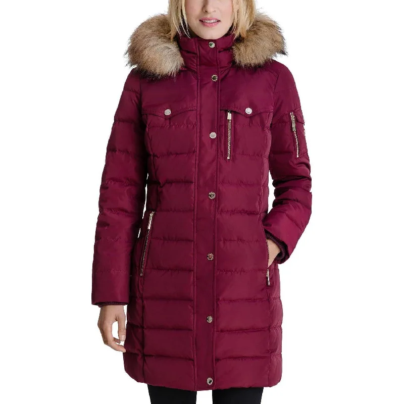 women's fur-lined jackets -MICHAEL Michael Kors Women's Puffer Winter Coat with Zip Out Hood Terracotta