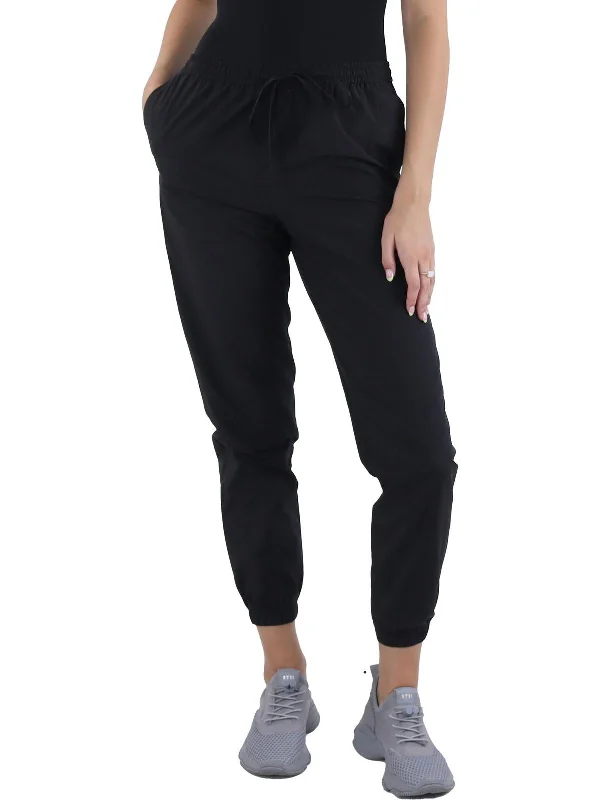 women's faux leather pants -Womens Poplin Mid-Rise Jogger Pants