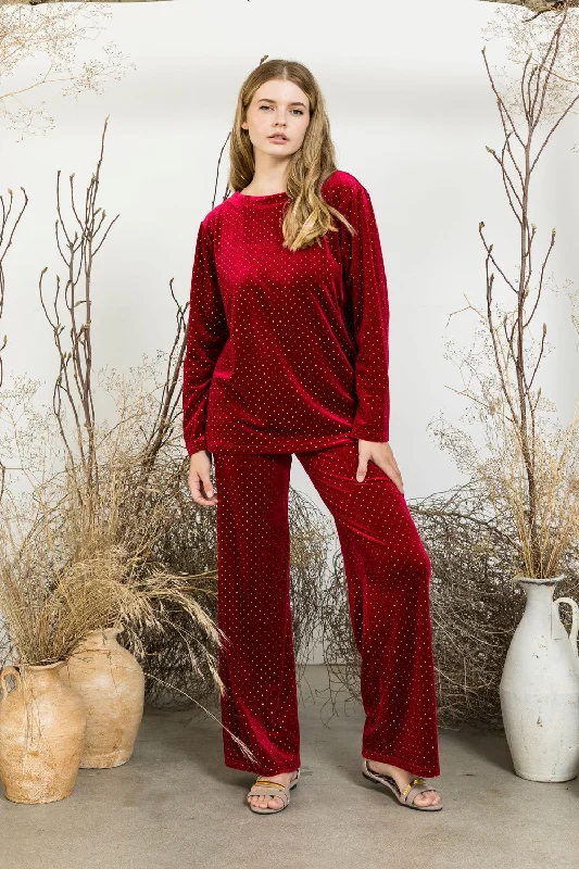 women's skinny jeans -Sparkling Wine Velvet Top & Pant Set