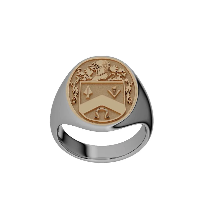 ladies' winter puffers -Silver & 10K Gold Men's Oval Coat Of Arms Ring