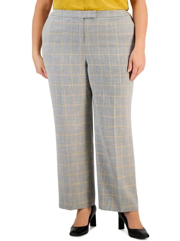 casual skirts for women -Plus Womens Window Pane Mid-Rise Trouser Pants