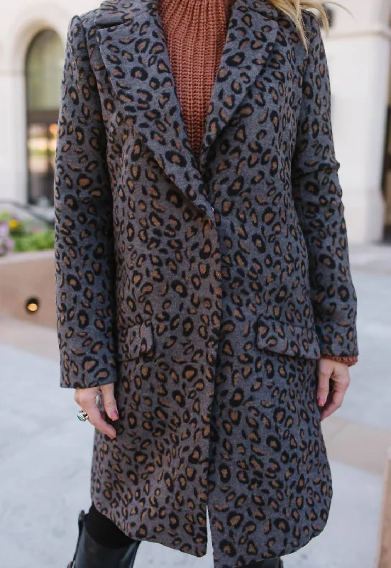 women's knitted coats -The Hadley Leopard Coat In Dark Grey