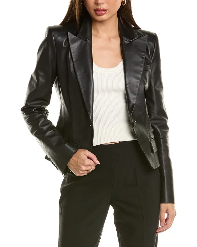 ladies' zip-up jackets -Michael Kors Collection Plonge Leather Jacket