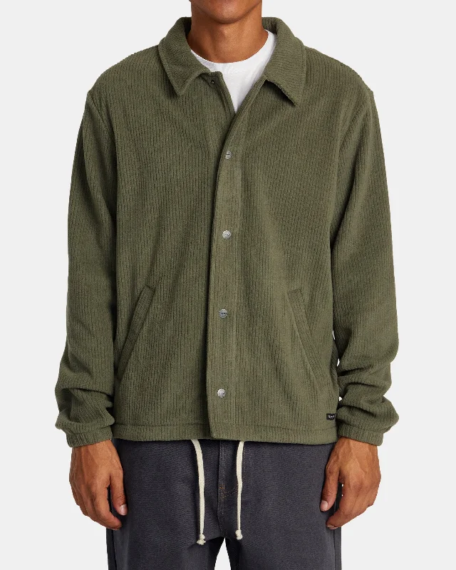 ladies' trench coats -Downtown Fleece Coaches Jacket - Olive