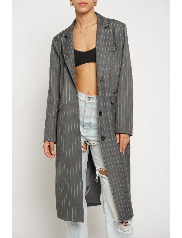 women's wool coats -Laurel Pinstripe Coat, Charcoal