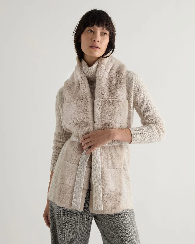 women’s short wool coats -Women's Lola Herringbone Cashmere Gilet With Fur Trim Sand Brown