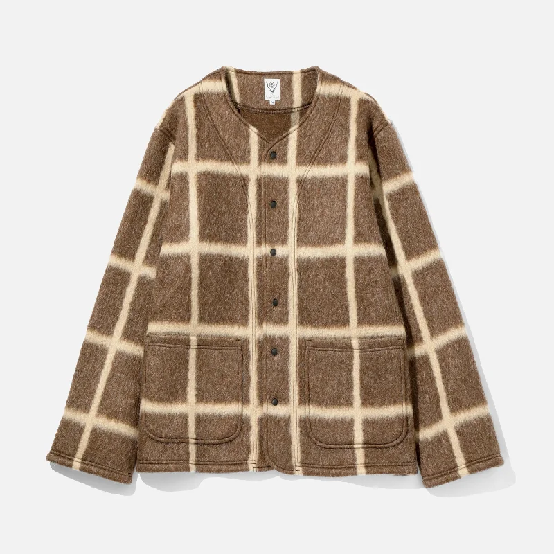 women's winter coats -South2 West8 P.P. Cardigan - Pe/Ac/M/W Sliver Plaid - Brown