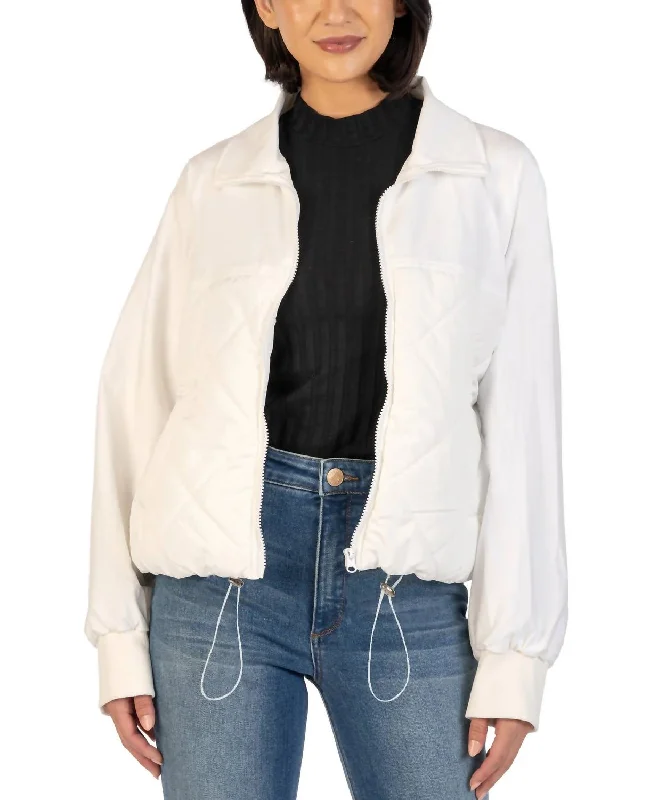 ladies' asymmetric jackets -Adley Mixed Media Jacket In Off White