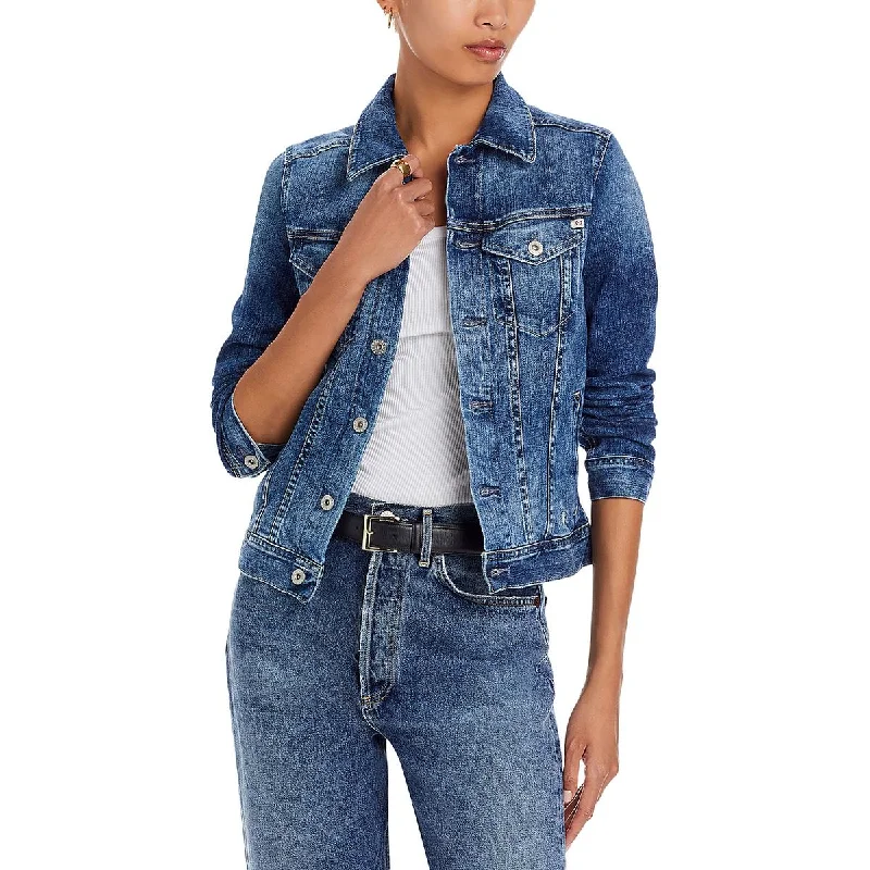 women's cropped blazers -Womens Pocket Casual Denim Jacket