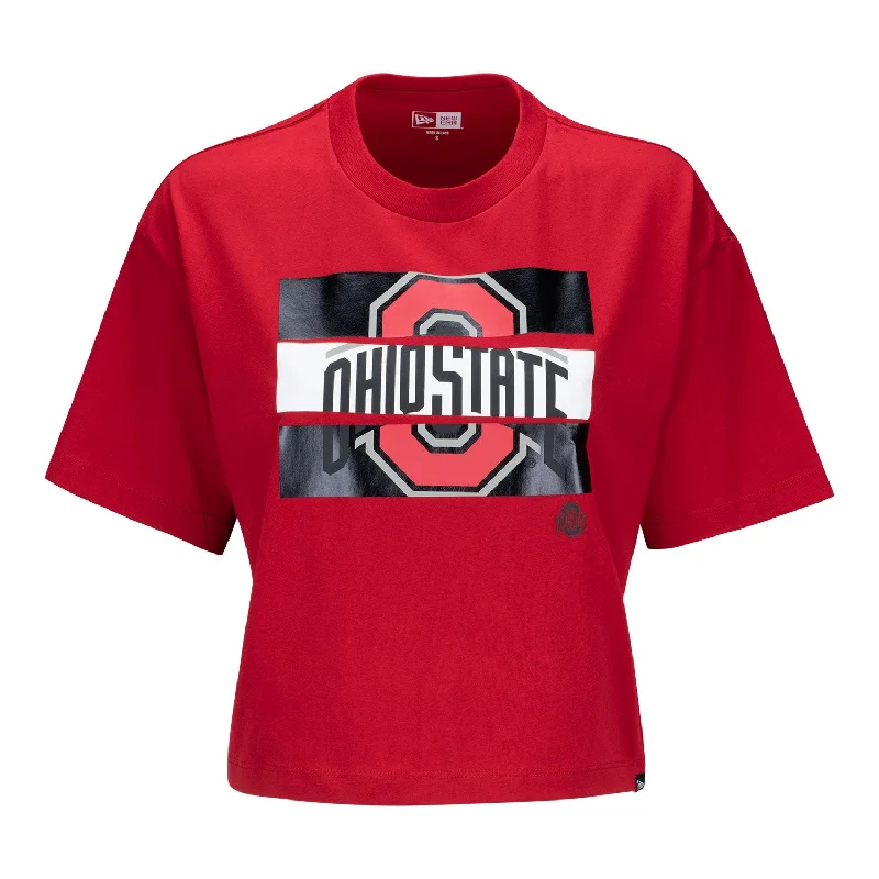 ladies' long sleeve shirts -Ladies Ohio State Buckeyes Cropped Foil T-Shirt