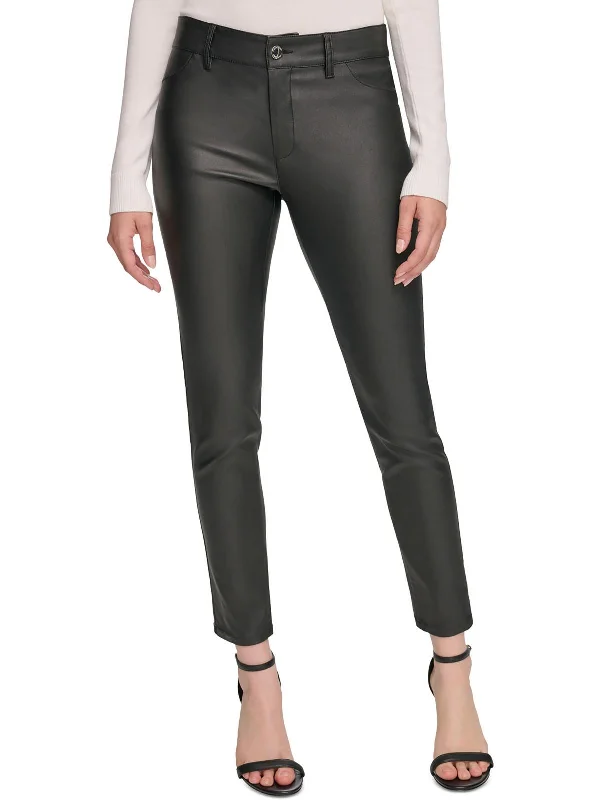 ladies' pencil skirts -Womens Faux Leather Coated Skinny Pants