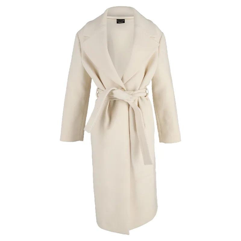 women's elegant winter coats -Boutique Moschino Belted Coat in Cream Wool