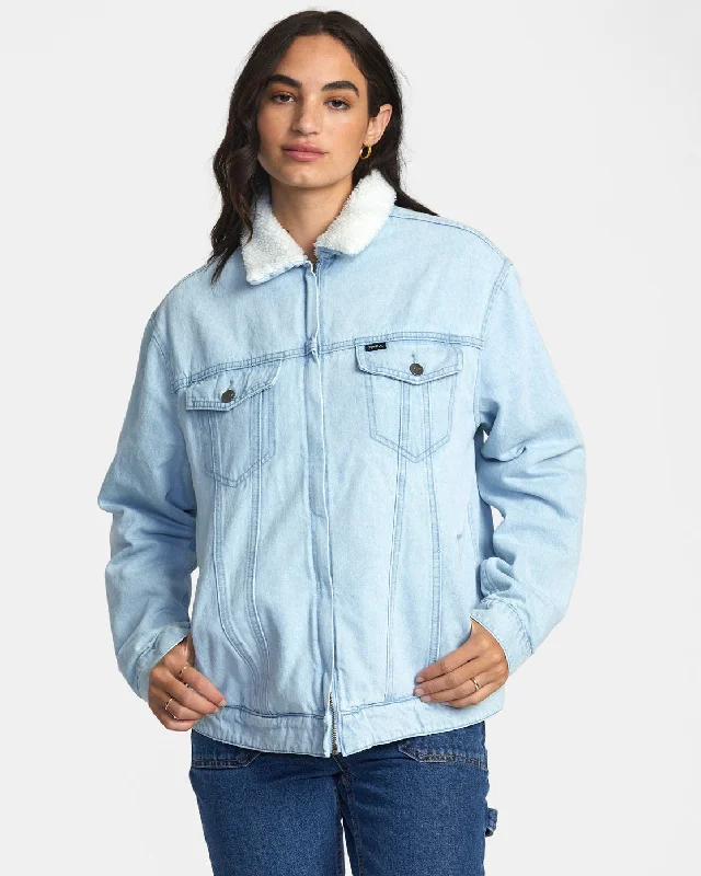 lightweight down jackets for women -Bonfire Denim Jacket - Bleach Wash