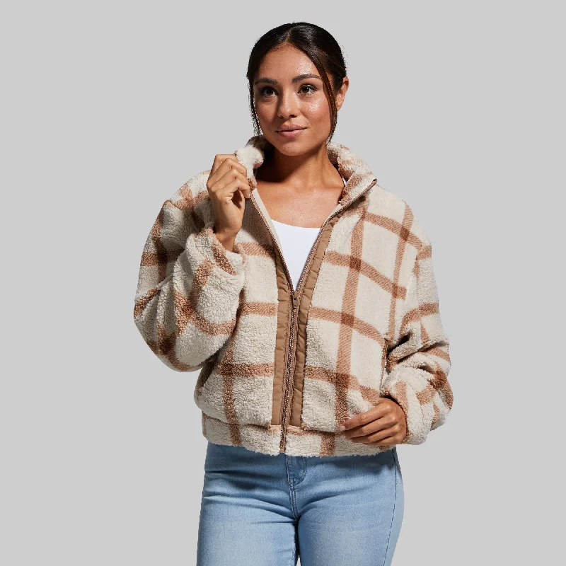 women's slim-fit coats -Women's Cropped Fleece Jacket (Macadamia)