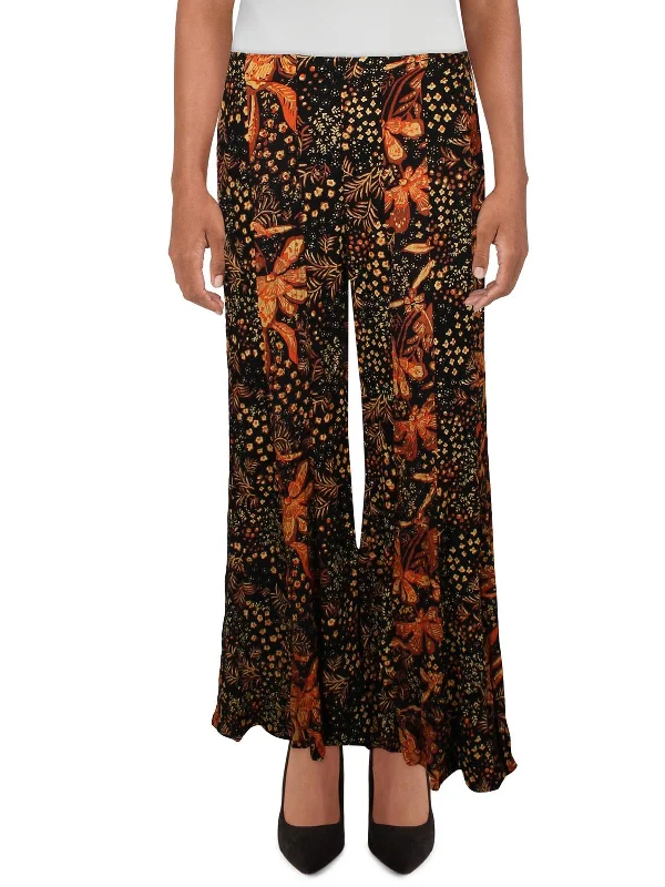 ladies' ruched skirts -Womens High Rise Printed Wide Leg Pants