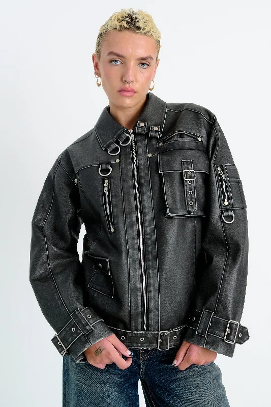 ladies' oversized blazers -Ace Faux Leather Jacket