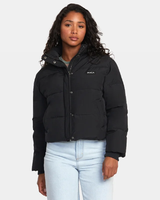 women's faux leather coats -Cloud Puffer Jacket - RVCA Black