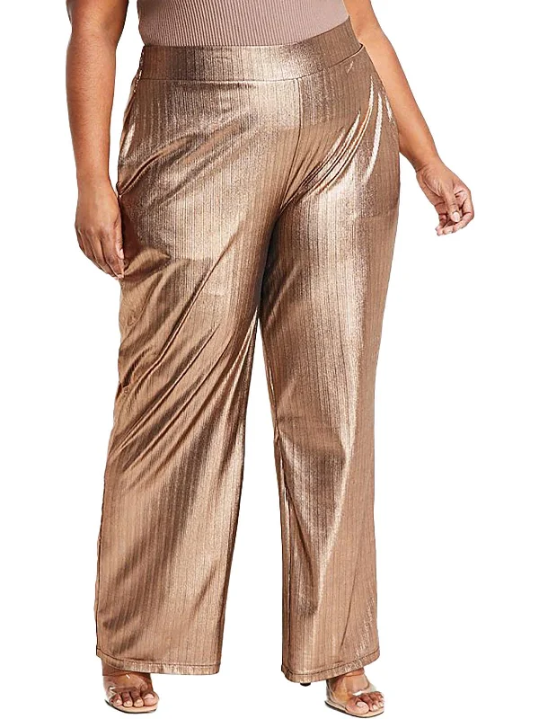 women's tailored trousers -Plus   Womens Metallic Disco Wide Leg Pants