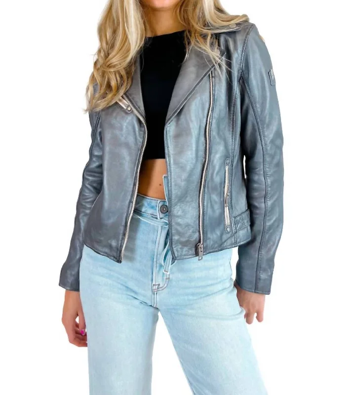 women's parka jackets -Sofia Metallic Leather Jacket In Grey