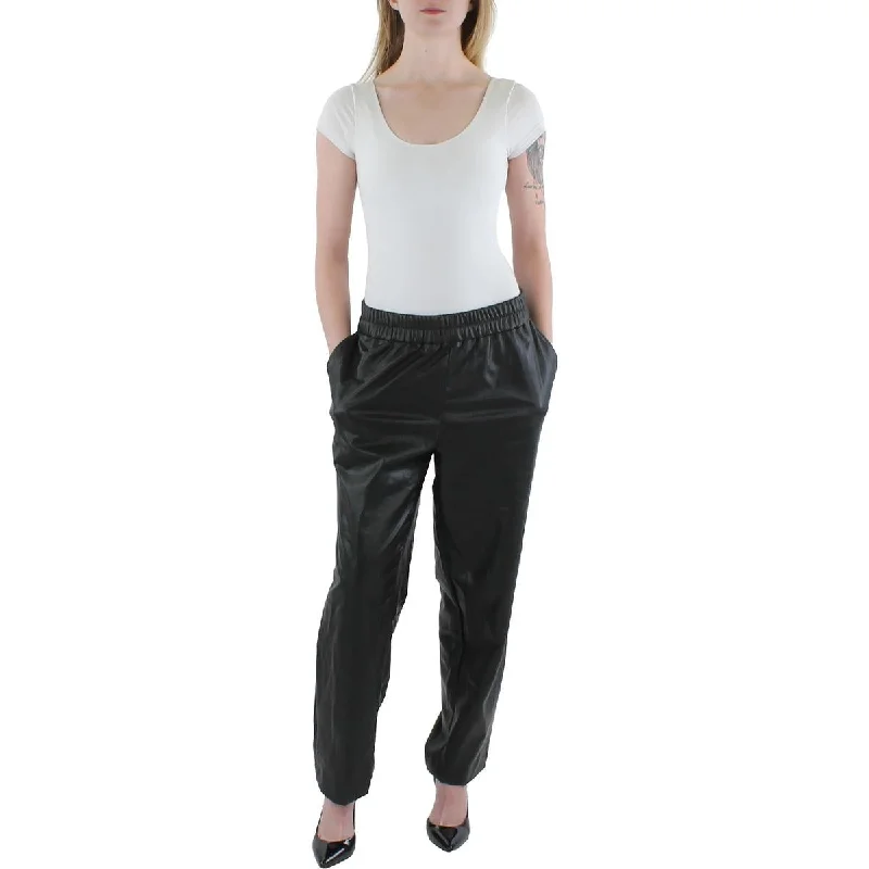 casual wide-leg pants for women -Anne Klein Womens Faux Leather Slim Ankle Pants