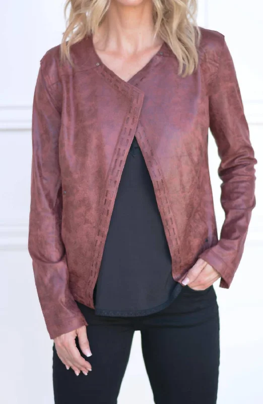 women's faux suede coats -Trent Faux Leather Jacket In Sable