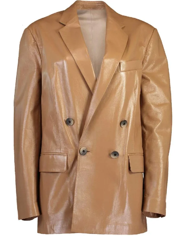 women's waterproof jackets -Biscuit Gem Leather Jacket