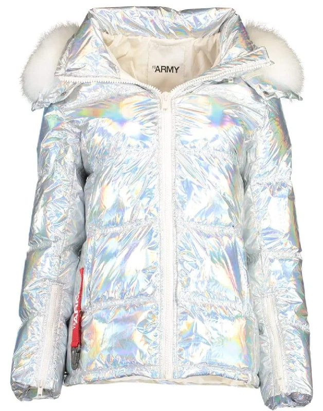 ladies' zip-up jackets -Fur Trim Holographic Jacket