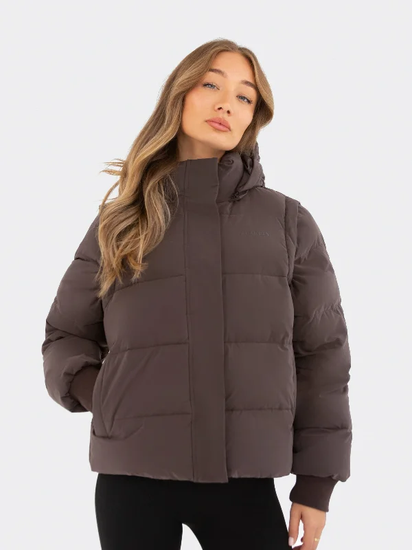 women’s fashion coats -Multiway Puffer Coat 2 - Brown