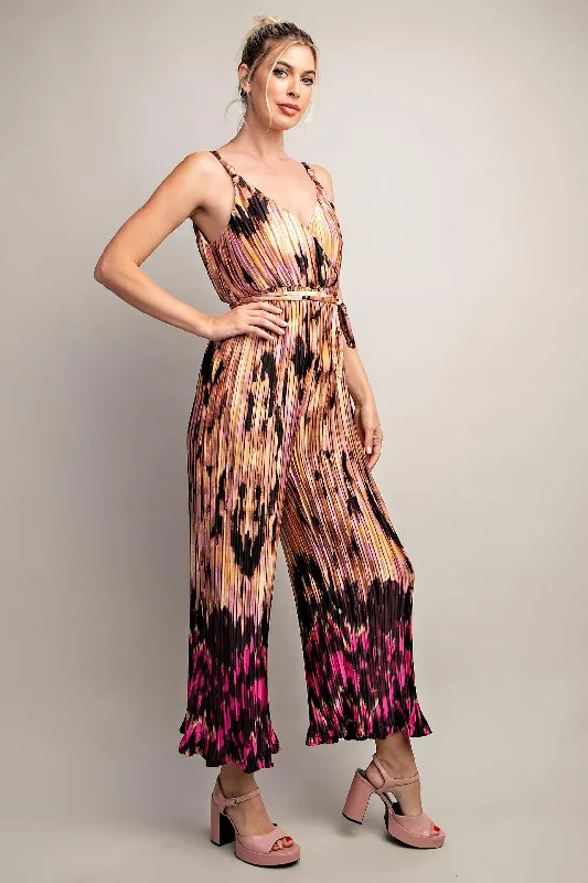 women's pleated skirts -Shades of Roses Pleated Jumpsuit