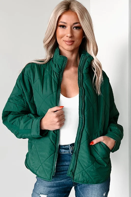 stylish trench coats for women -Autumn Memories Quilted Jacket (Varsity Green)