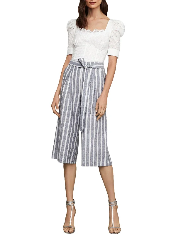 high-rise jeans for women -Womens Linen Blend Striped Culottes