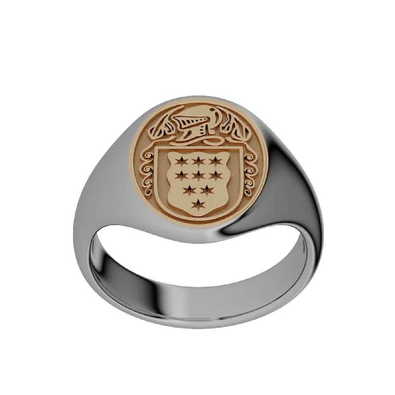 ladies' tailored coats -Silver & 10K Florentine Ladies Oval Coat Of Arms Ring